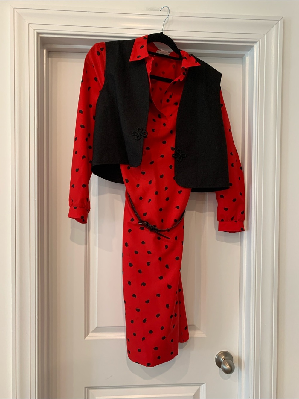 Vintage Country Miss Red Polka Dot Dress with Black Vest 14P excellent condition